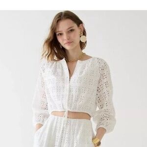J CREW White Cotton Embroidered Eyelet Top